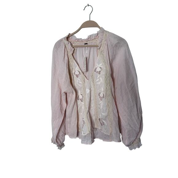 Free People Sivan Embroidered Blouse Top Soft Pink Lace Size XS new - Picture 1 of 3